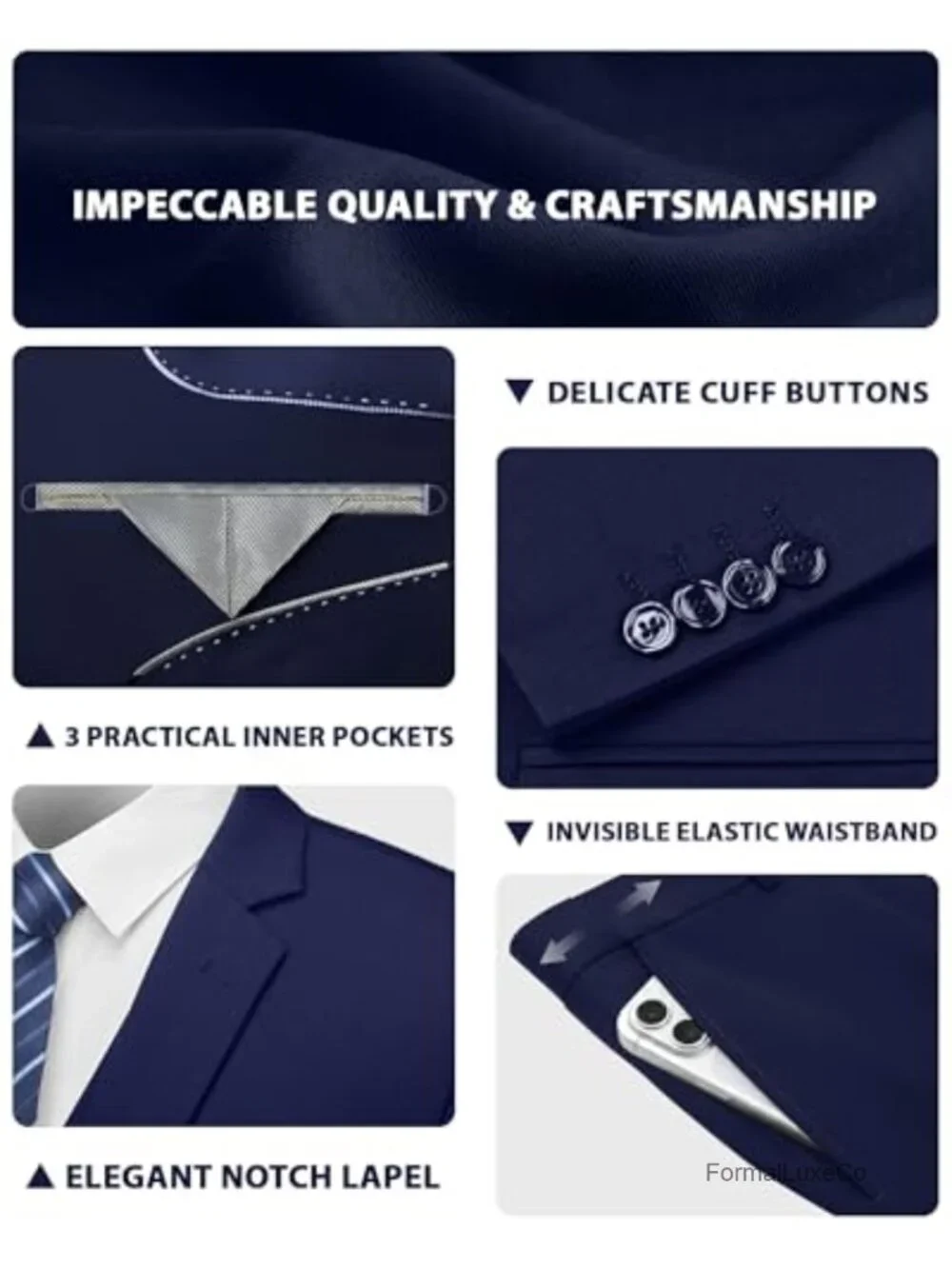 Men's Slim Fit 3 Piece Suit Set with Tie - Polyester Rayon Blend